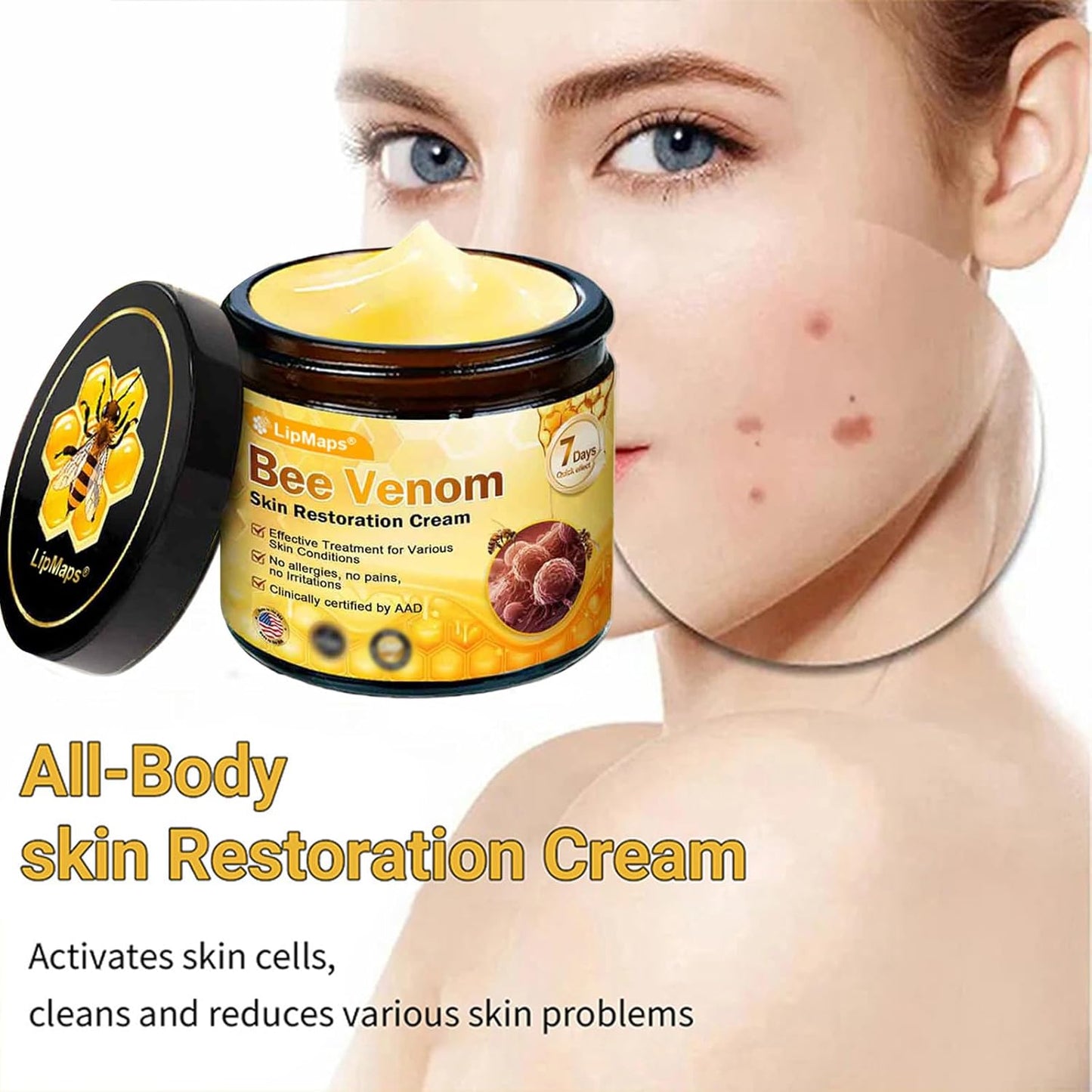 LipMaps Bee Venom skin Restoration Cream,Bee Venom Skin Treatment Cream,Deeply Moisturizing and Firming for All skin Types (1PC)