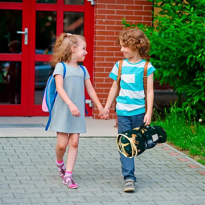 Primlect Thickened Toddler Nap Mat with Removable Pillow and Minky Blanket, Extra Large 55''x35'' Sleeping Bag, Washable, Roll up, Perfect for Daycare, Preschool, Kindergarten, Boys and Girls Dinosaur