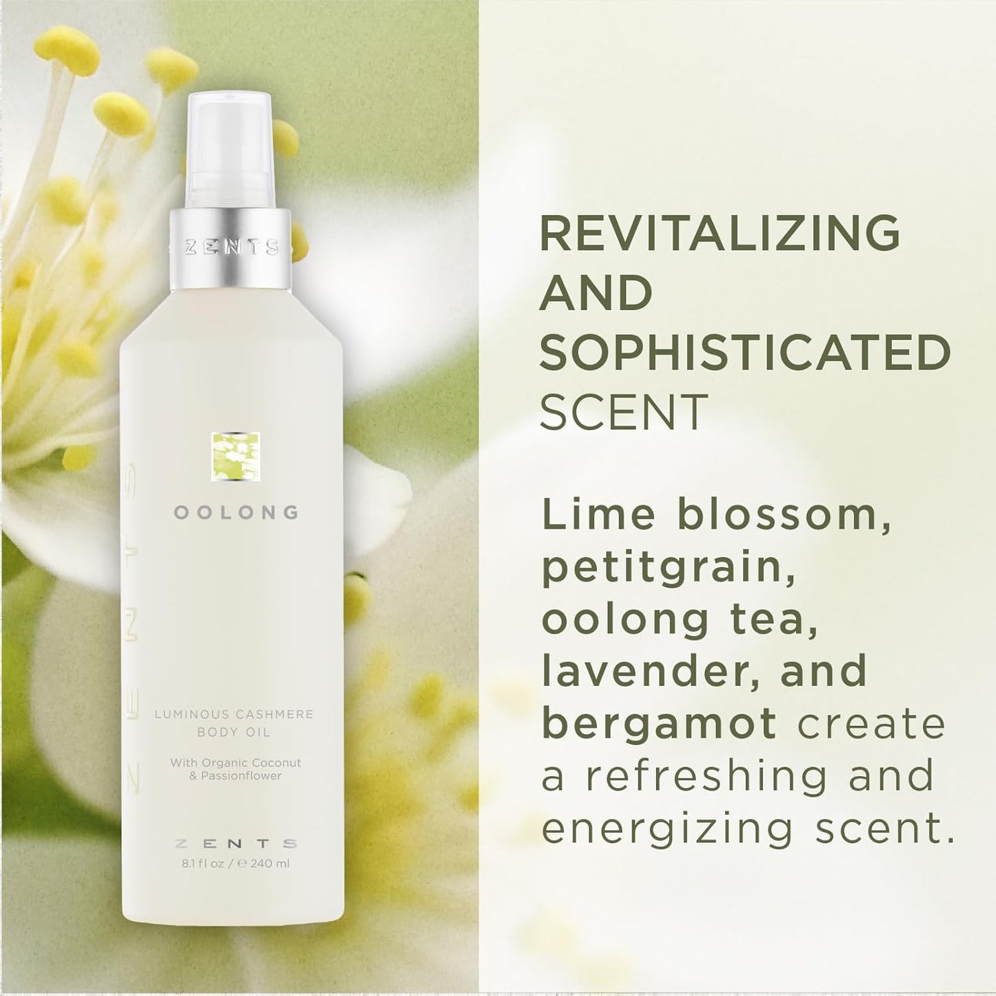 Zents Luminous Cashmere Body Oil (Anjou Fragrance) | Moisturizing Body Oil with Vitamin E & Organic Coconut Oil | Softens & Smooths Skin | 8 fl oz