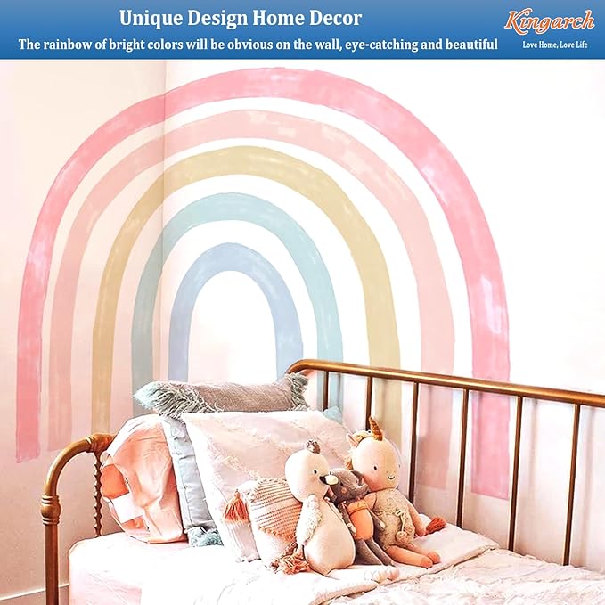 Large Watercolor Rainbow Wall Decals, Colorful Peel and Stick Fabric Nursery Wall Decor, Removable Home Room Wall Decor Murals Stickers for Kids Girls Toddler Bedroom Living Room Playroom