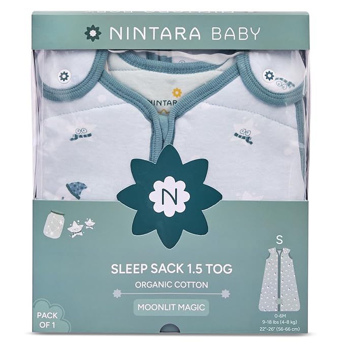 1.5 TOG Sleep Sack - Premium Organic Cotton, Soft, Breathable, Wearable Blanket for Newborns, Infants & Toddlers (0-6 Months), Unisex Baby Sleeping Bag, Gifts for Babies