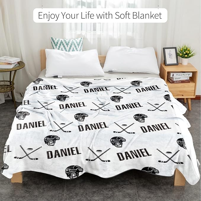 Custom Hockey Baby Name Blanket: Personalized Baby Essentials for Boys and Girls - Birthday Gift for Hockeys Lovers - Soft Fluffy Warm Skin Blankets 50x60inch