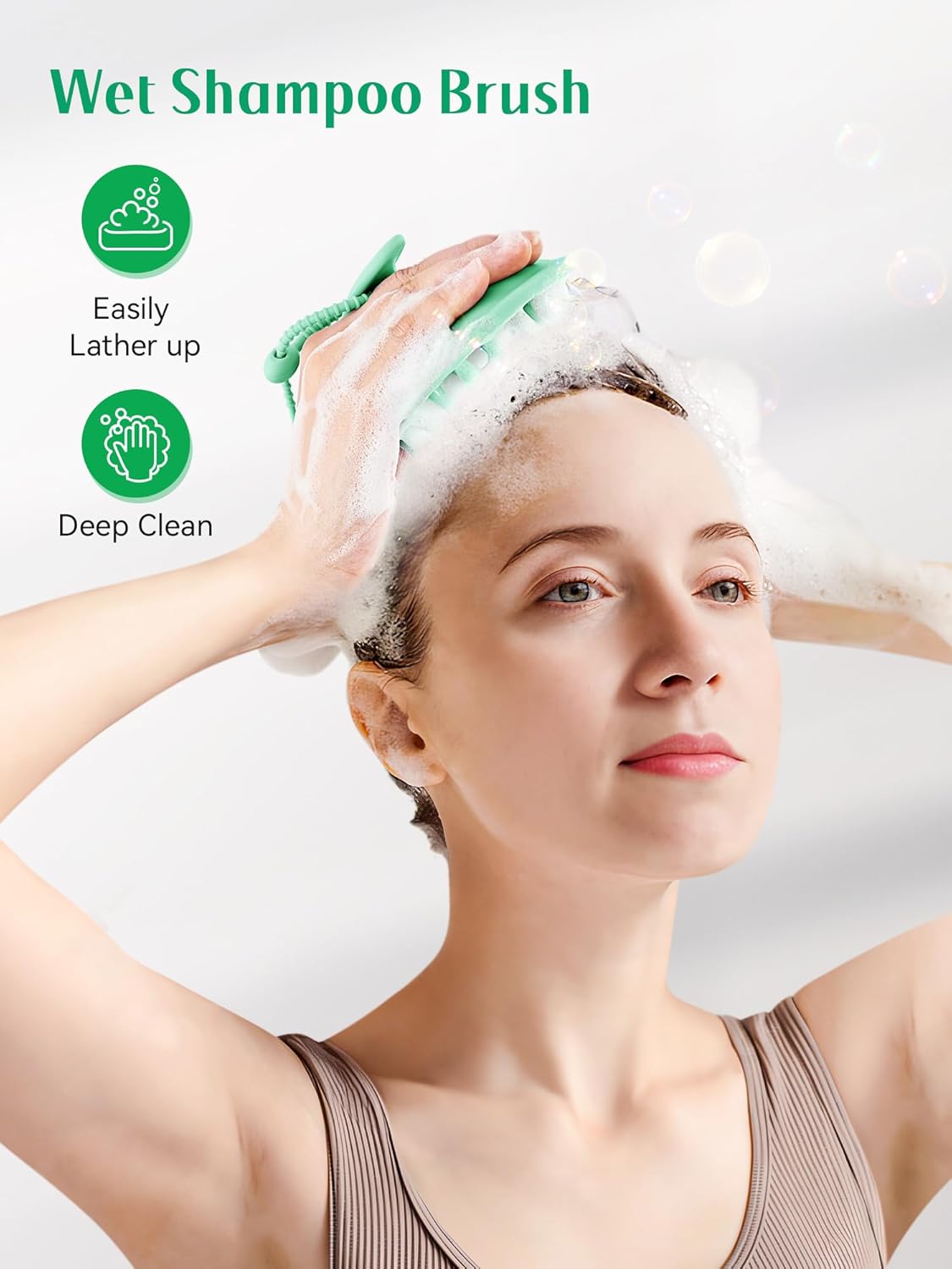 HEETA Scalp Massager Shampoo Brush with Silicone Bristles for Dandruff Removal Scalp Care & Hair Growth, Scalp Scrubber for All Hair Types, Head Massager Stress Relax, Upgraded Large Design,Green