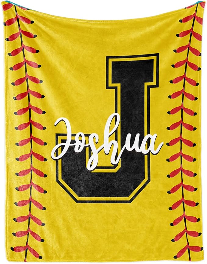 Personalized Softball Kids Blanket with Name and Number - Custom Sport Bed Blankets Gift for 0-3 Months Baby Essential and Warm 40x50inch