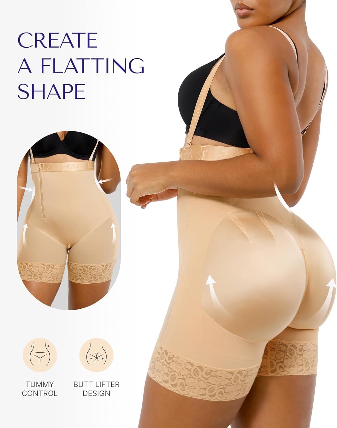SHAPELLX Shapewear Tummy Control Fajas Colombianas Body Shaper for Women Butt Lift Bodysuit
