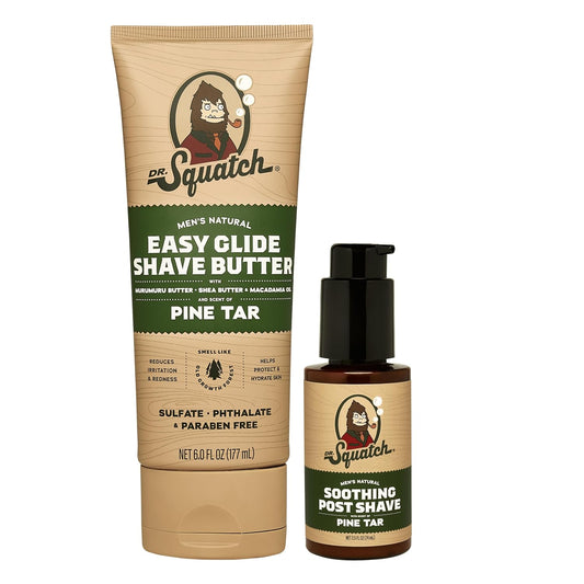 Dr. Squatch Pine Tar Smooth Shave Bundle - Easy Glide Butter + Soothing Post Shave - Natural Ingredients - Manly Fragrance - Moisturizing