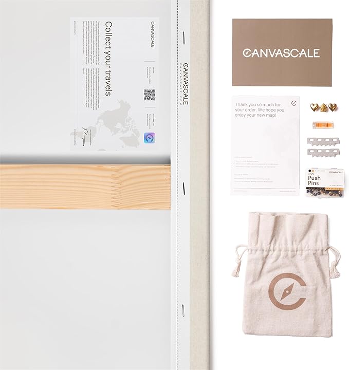 Canvas World Map with Cork Pin Board - English Lettering - Decorative Wall Decoration for All Rooms - Canvas Pictures with World Map Motif (70x50 cm, Pattern 16)