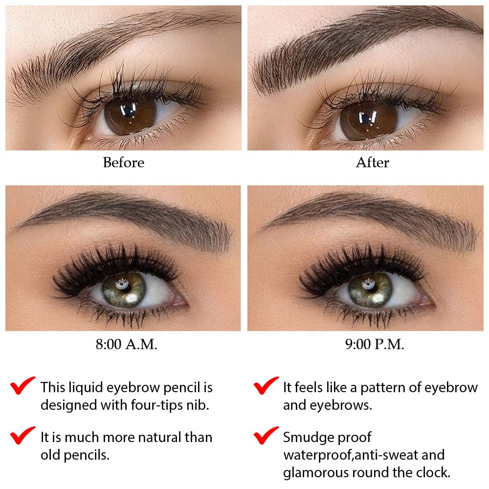 Eyebrow Ink Pencil by Brow Stylist -Micro 4 Point Brow Pen Lift & Snatch Eyebrow Pen Kits with 3 Eyebrow Stencil Long-Lasting Waterproof Natural Eyebrow Hair (1Pc 03# dark grey)