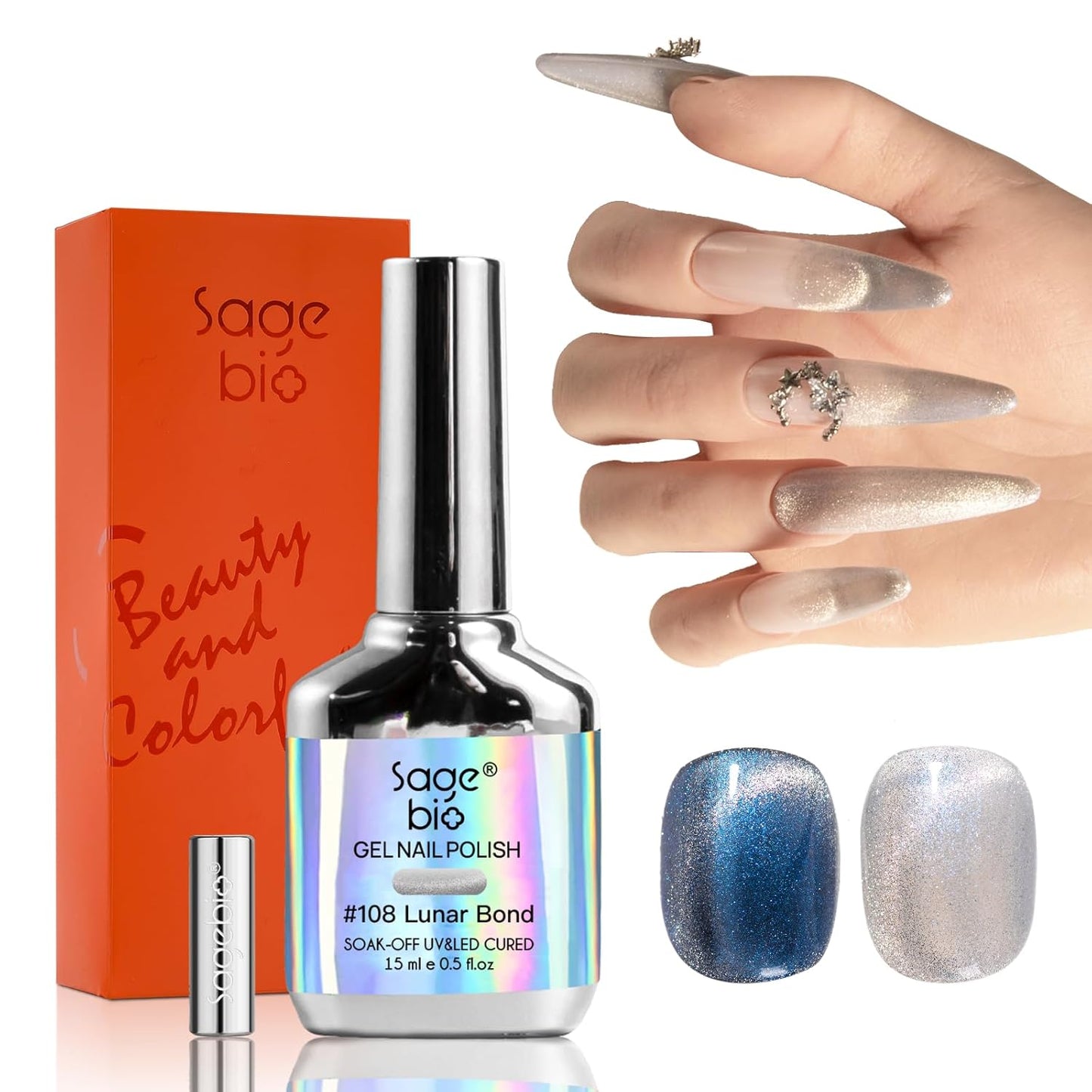 Cat Eye Gel Nail Polish with Magnet Stick, 15ml Magnetic Gel, Create Stunning Cat Eye Effects for DIY Manicures, Long-Lasting, Salon-Quality Finish, Lunar Bond