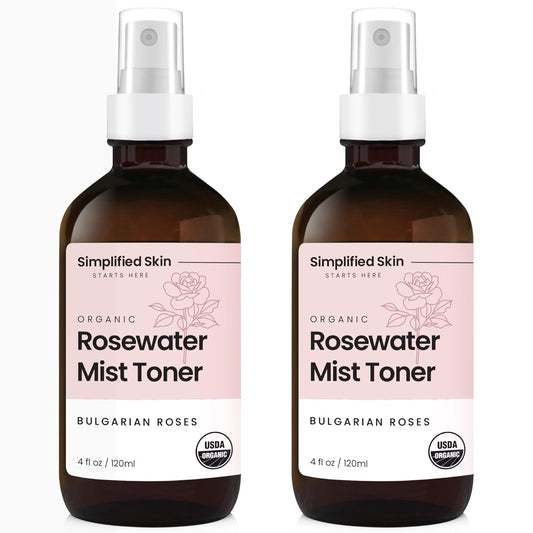 Rose Water Spray for Face & Hair – Pure USDA Organic Rosewater Toner – Refreshing Mist for Skin Care, Makeup & Locs – Natural Rose Scent, 4 Oz (2 Pack)