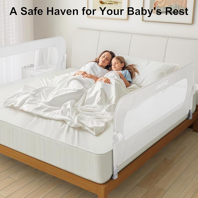 Bed Rail for Toddlers,Swing Down Kids Beds Rails Guard for Twin,Full,Queen,Bunk Size Bed,Extra Tall Child Bed Rail Guard with Reinforced Anchor Safety System(White,32 Inch,1 Side)