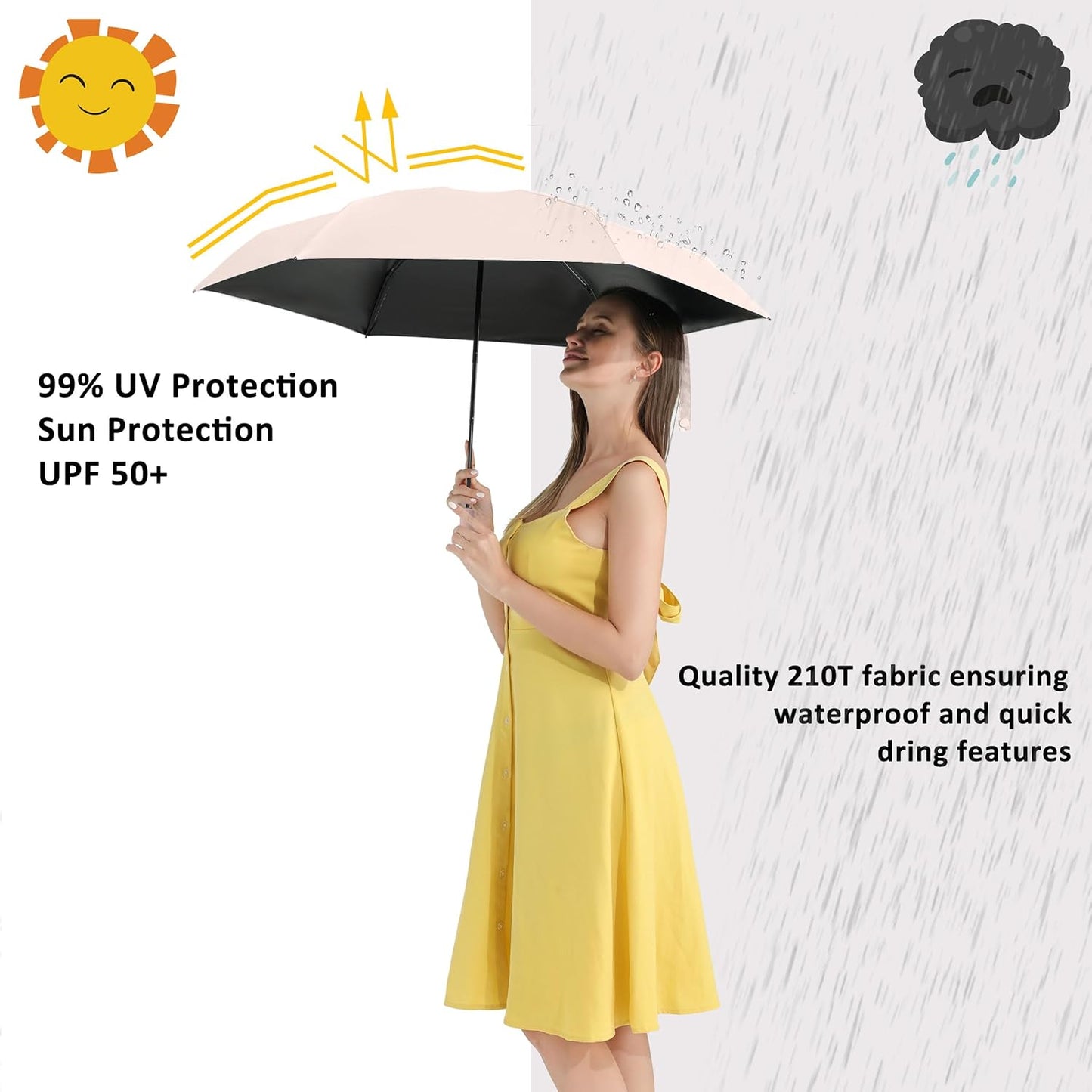 BAODINI Travel Essentials Mini Umbrella for Purse With Case Small Compact UV Sun Protection Lightweight Tiny Pocket Manual Open Close Umbrella for Women Kids and Men Fit Purse Backpack
