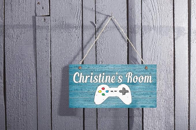 XIUXZMM Customized Gamer's Sign Kids Door Sign Game Controller Room Sign, Rustic Blue Wood Style Personalized Kid's Name