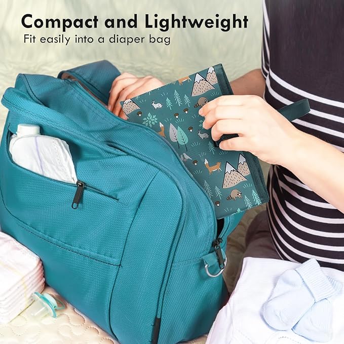 Portable Diaper Changing Pad for Baby - Waterproof Compact Changing Mat with Wrist Strap - Wipeable Travel Changing Pad for Diaper Bag