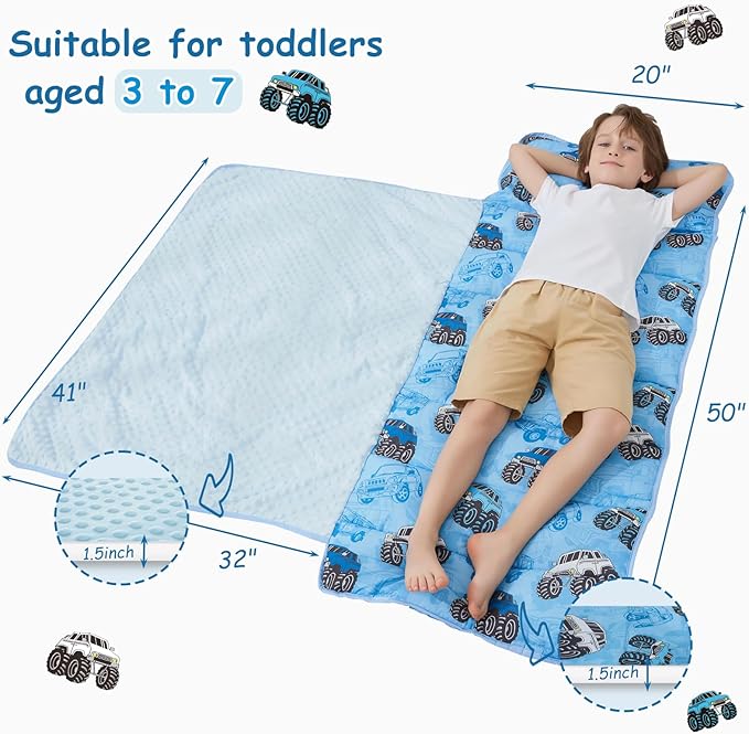 softan Toddler Nap Mat with Pillow and Blanket, Extra Large Rolled Napping Mats,Slumber Bags for Boys Girls,Easy to Roll up,Kids Sleeping Bag for Daycare, Preschool Travel Camping