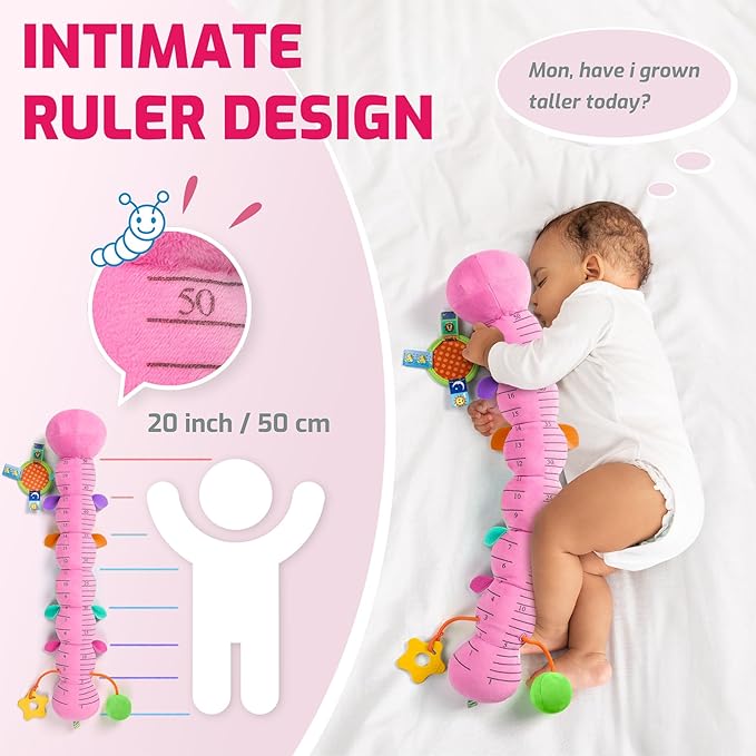 Sumobaby Baby Toys 0-6 6-12 Months,Music Caterpillar Plush Toy with Baby Mirror, Pull String&Crinkle Rattle,Infant Sensory Toys,Tummy Time for 0-3-6-12 Month Boys Girls Newborn Gifts (Pink-Leaf)