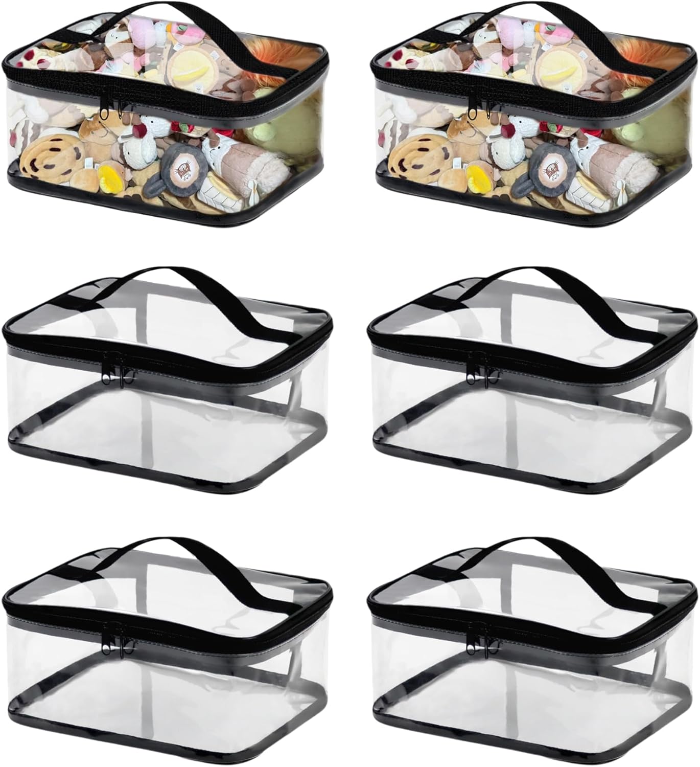 Transparent PVC Storage Bags with Reinforced Handles & Double Zipper - Waterproof Organizer Pouches for Toys, Travel Toiletries, Makeup, Crafts (9.4x6.7x4.3 Inch) 6 Pack