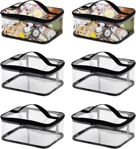 Transparent PVC Storage Bags with Reinforced Handles & Double Zipper - Waterproof Organizer Pouches for Toys, Travel Toiletries, Makeup, Crafts (9.4x6.7x4.3 Inch) 6 Pack