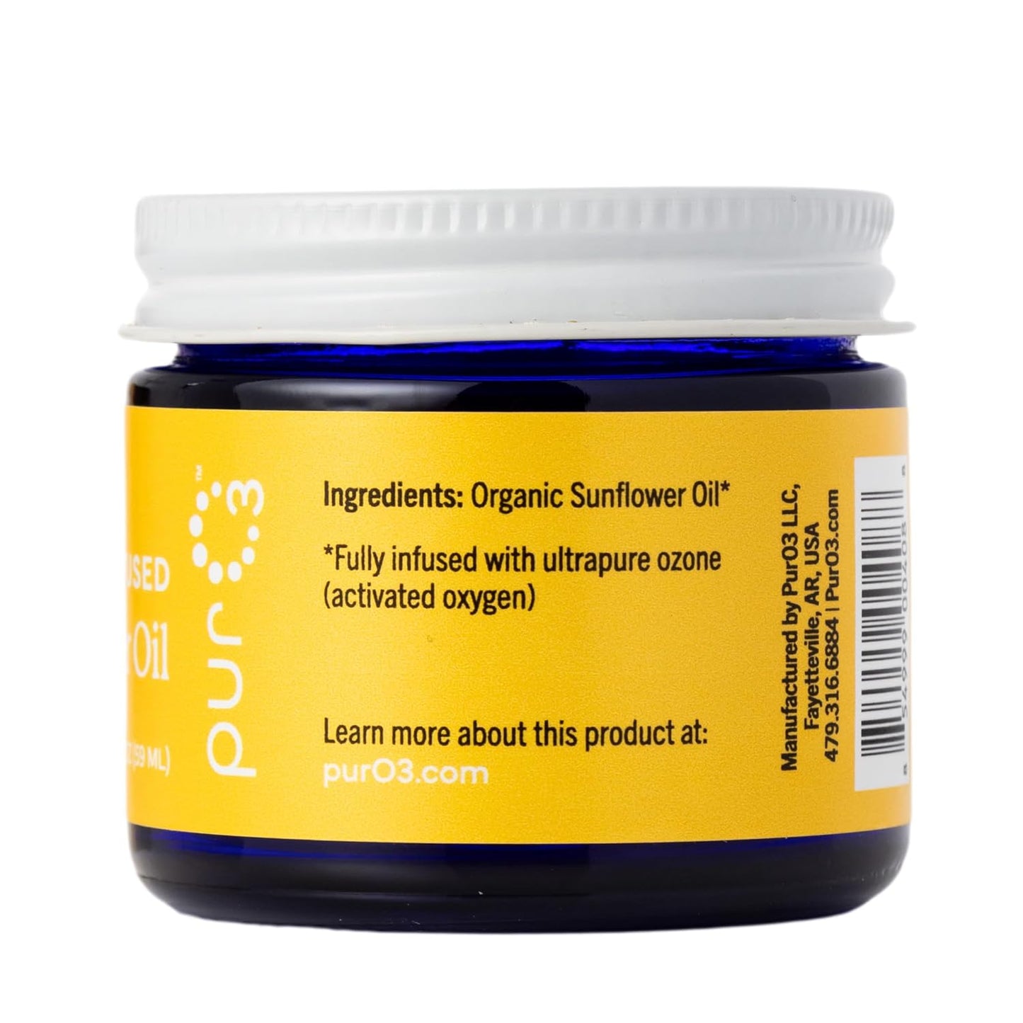 PurO3 Ozonated Sunflower Oil – Pure, Natural, Organic Skincare for Face & Body – Oxygenated Healing Lotion, Moisturizer & Beauty Cream in a Glass Jar – O3 Therapy Salve, 2 oz