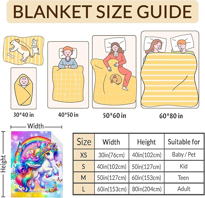 Girls Unicorn Blanket, Throw Blankets Gift for Kids Teens Adults Unicorn Lovers 50x60 Inches Soft Cozy Throw for Sofa Couch Bed Cute Decor Stuff