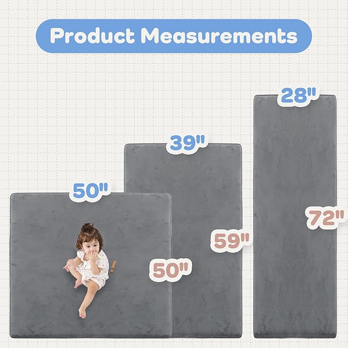 1.3" Thick Baby Bedside Floor Mat for Bedroom, Basic Padded Foam Soft Plush 28x72 Runner Rug with Non Slip Cushioned for Nursery Playroom (Dark Grey)