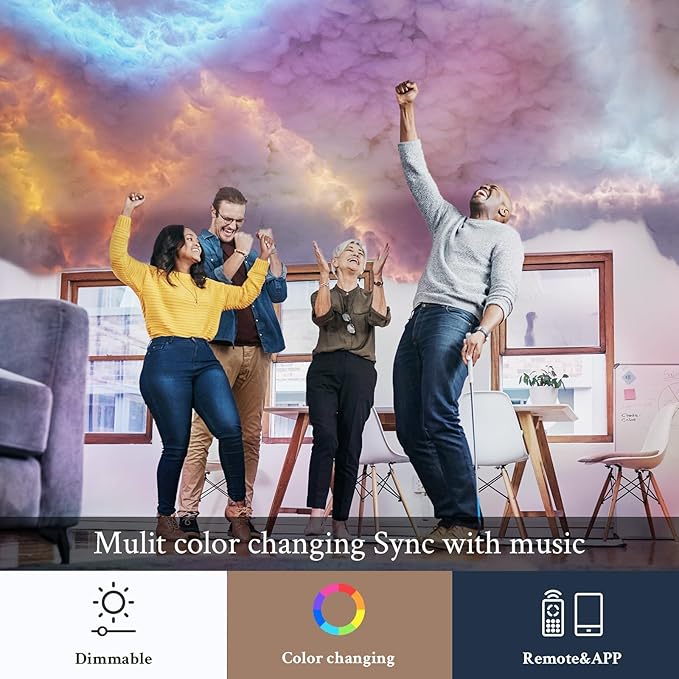 ,New 3D Thundercloud LED Light Cotton Lightning Cloud Colorful Atmosphere Night Light, DIY Creative Cloud Lights Gaming Room Garage Club Bar dj Party,16 Feet