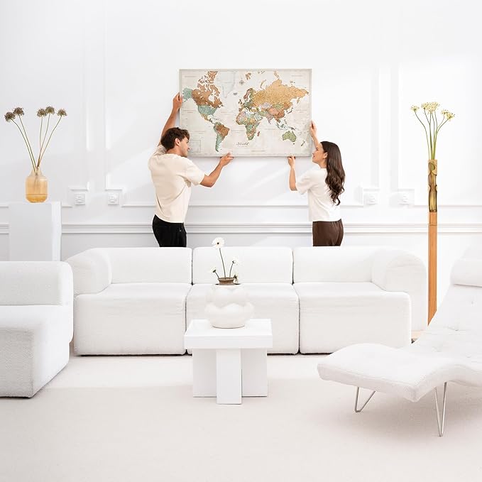 Canvas World Map with Cork Pin Board - English Lettering - Decorative Wall Decoration for All Rooms - Canvas Pictures with World Map Motif (90x60 cm, Pattern 22)