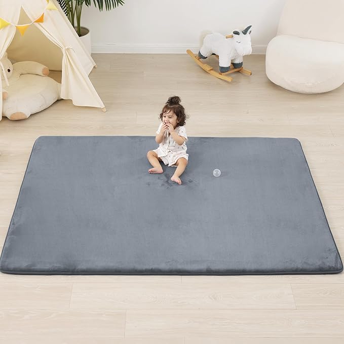 1.3" Thick Baby Floor Play Mat 59x71, Basic Padded Foam Mat for Tummy Time Crawling, Non Slip Cushioned for Babies Toddlers Infants Kids (Dark Grey)