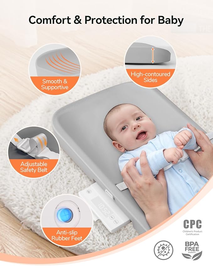 COMOMY Baby Changing Pad and Scale, 2 in 1 Wipeable Diaper Changing Pad for Dresser with Accurate Baby Scale, Waterproof Non-Slip with Safety Strap & Large Display, Easy to Clean, Fits Change Table