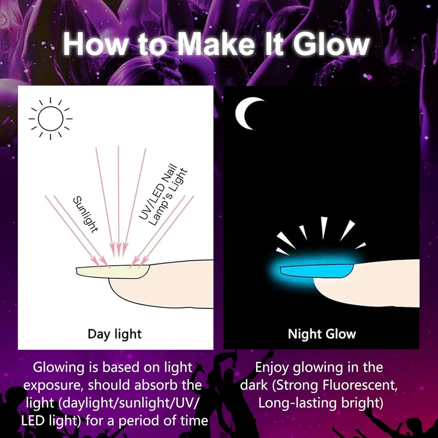 Honey Joy Dip Powder Nail Kit Starter, 4 Colors Glow in Dark Neon Dipping Powder Liquid Set for Halloween Xmas Club Black Light Fluorescent Birthday Masquerade Party Supplies, Dip-7pcs-No.19