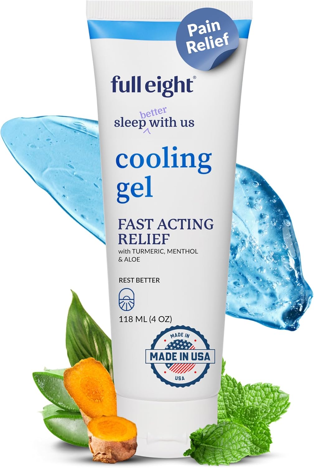 Cooling Gel - Fast-Acting Pain Relief Rub, Fast Absorbing Pain Gel, Safe for Kids & Pregnancy, Natural Topical Ache Relief Blend - Turmeric, Menthol, Aloe - Soothing Comfort, USA Made 4 oz