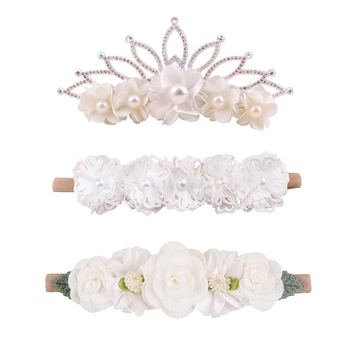 cherrboll 3pcs Baby Girl Headbands Flowers, Super Soft & Stretchy Nylon Floral Hairbands for Newborn Toddler