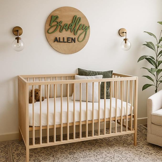 Custom Round Nusery Name Sign, Personalized 3D Baby Name Announcement Sign, Personalized Wooden Wall Plaque, 3D Wall Art for Children & Kids Rooms, Family Name Signs, 30 Colors (Design 1)