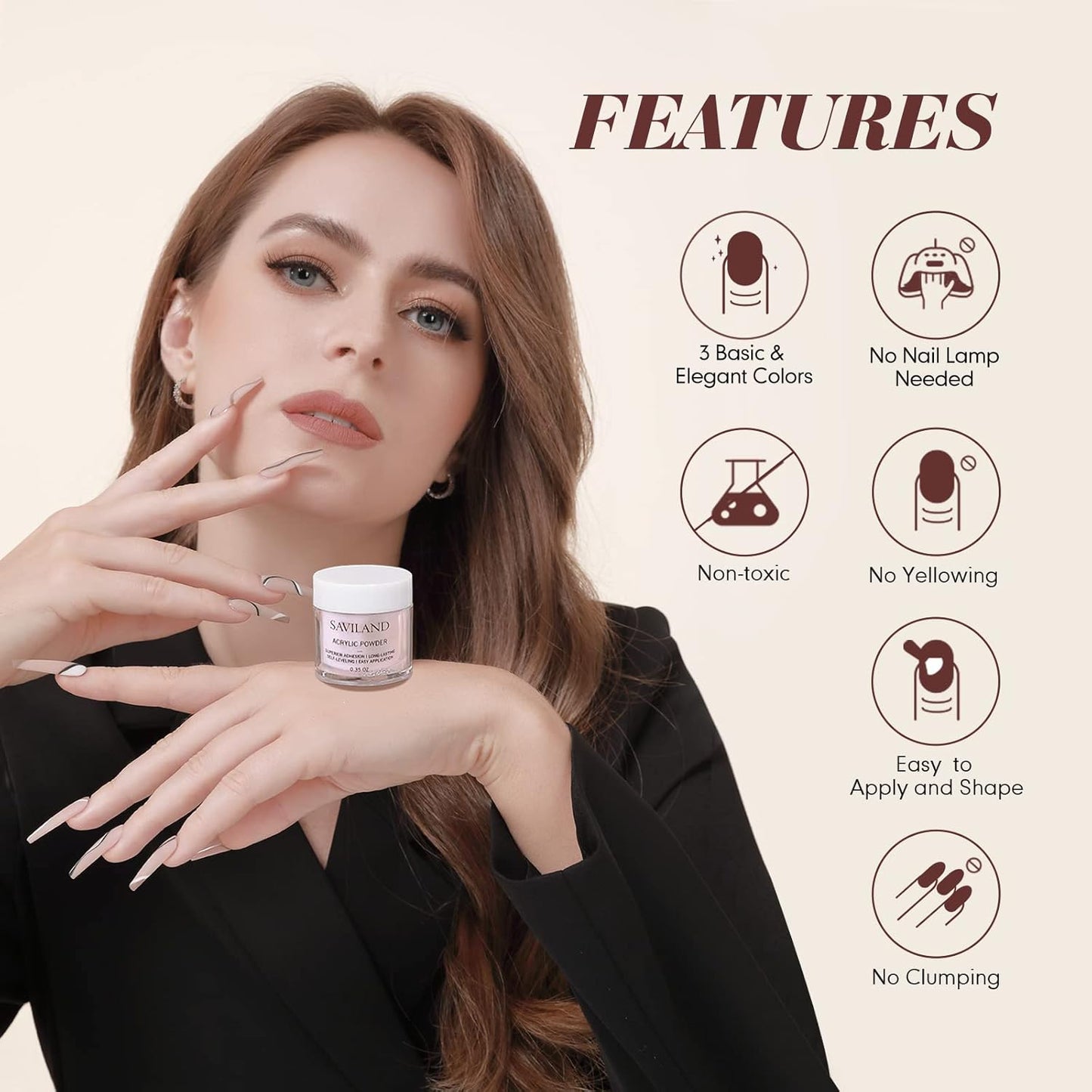 Saviland Acrylic Nail Starter Kit: Clear Pink Nude Acrylic Powder & Liquid, Brush, Files, Forms, Press On Nails, Home Practice Set