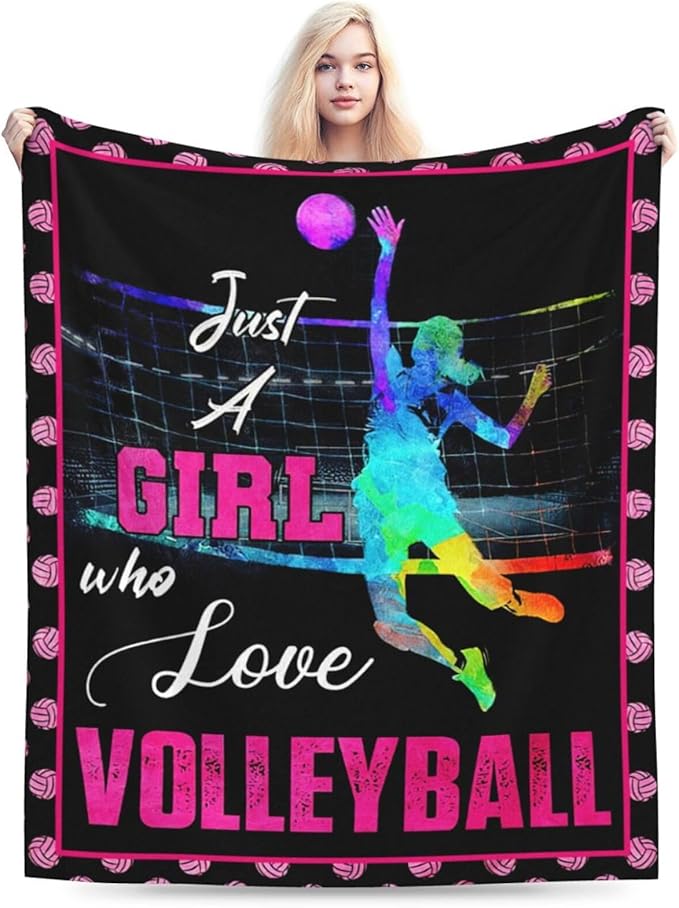 Volleyball Blanket Just A Girl Who Loves Volleyball Throw Blanket Super Soft Flannel Lightweight Fluffy Plush Fuzzy Fleece Sports Decor Blanket Gifts for Girl Woman Kids for Bed Sofa Bedding 50"X60"