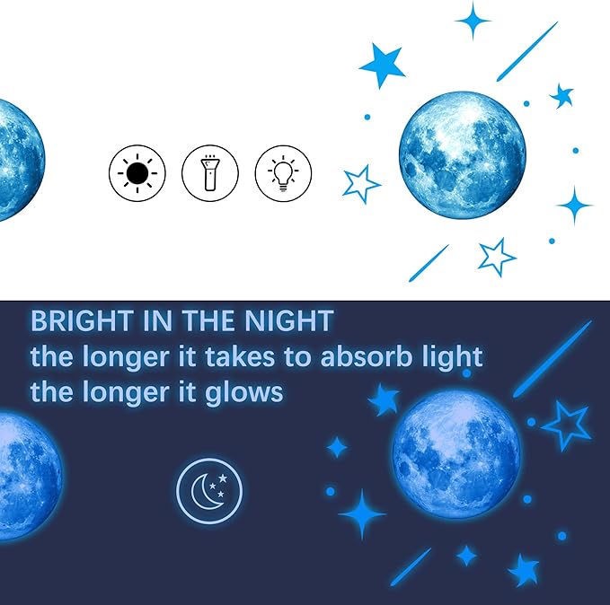 Glow in The Dark Stars for Ceiling, Starry Sky Stars and Moon Wall Decals, Space Solar System Galaxy Planets Wall Decors, for Kids Nursery Bedroom Living Room, Birthday Party Christmas