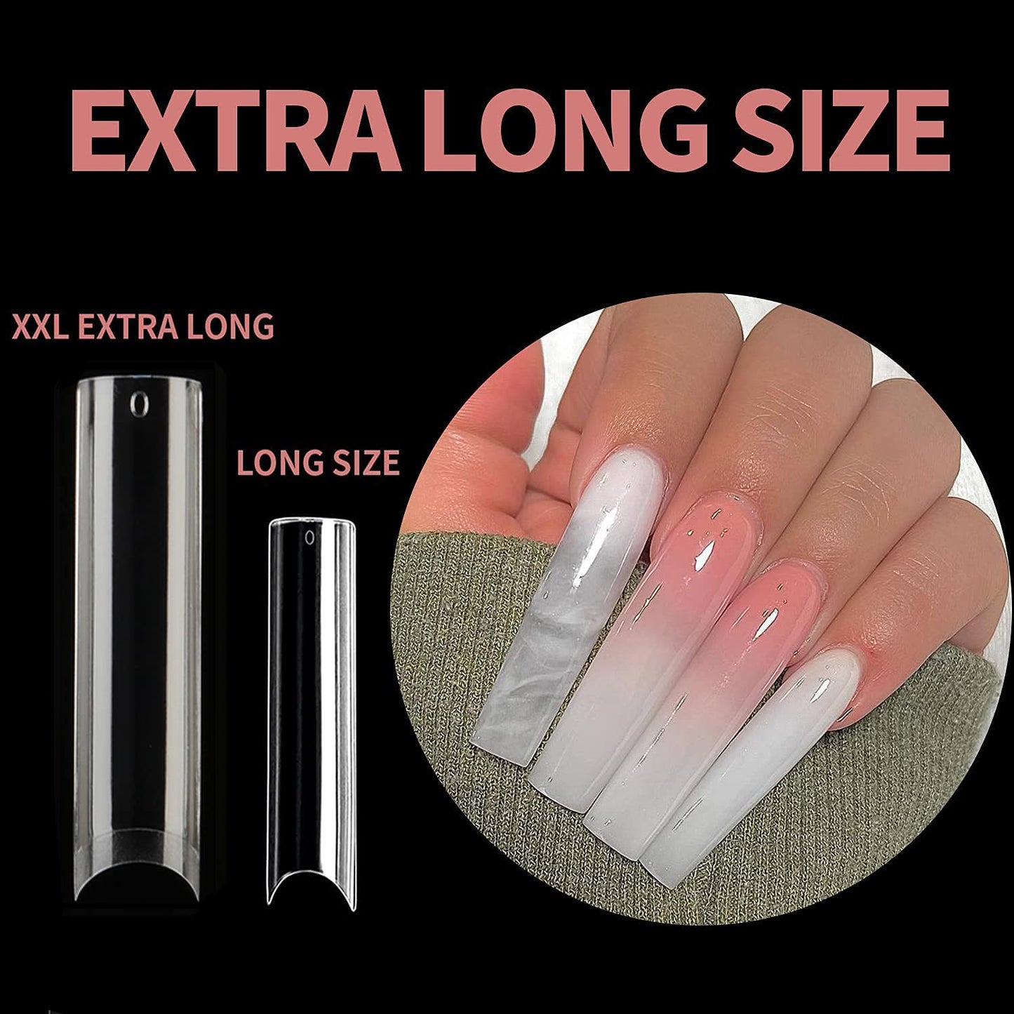 UNA GELLA Tapered Square Nail Tips XXL 216 PCS No C Curve Nail Tips Extra Long Straight Nails Half Fake No Trace for Acrylic Tips for Home DIY with Box