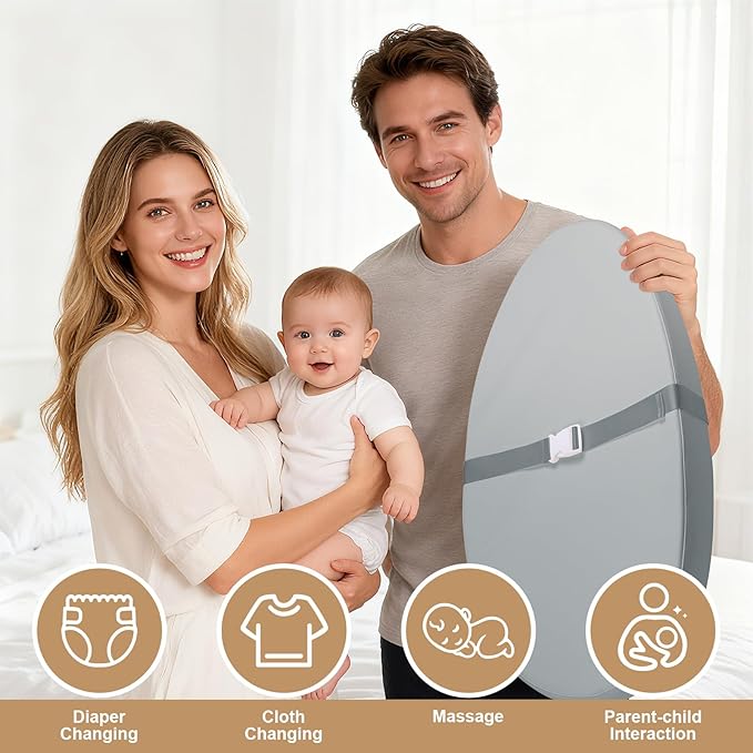 Baby Changing Pad for Dresser, with Wipeable Waterproof PU Cover, Contoured Diaper Changing Pad with Non-Slip Safety Belt, Portable Lightweight Changing Mat with Cushioned Foam, Grey