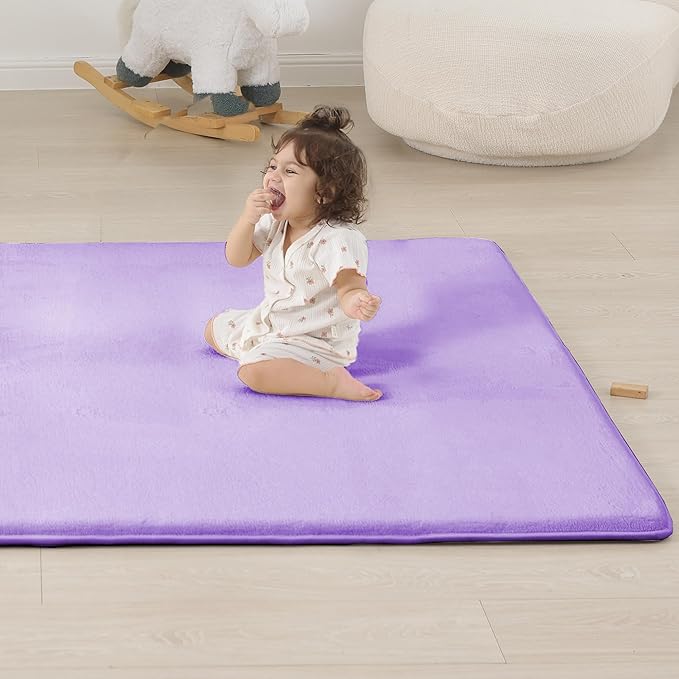1.3" Thick Baby Floor Play Mat 50x50, Basic Padded Foam Mat for Tummy Time Crawling, Non Slip Cushioned for Babies Toddlers Infants Kids (Violet)