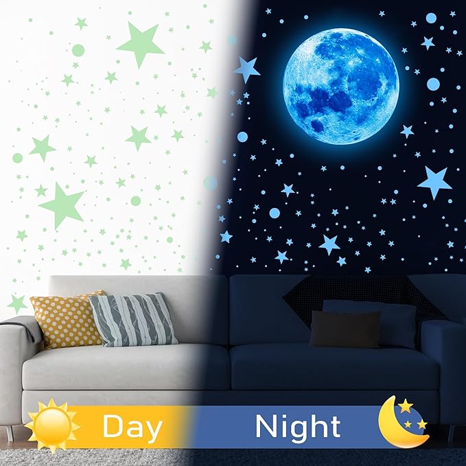 492Pcs Glow in The Dark Stars for Ceiling Glow in The Dark Moon and Space Wall Decals Glowing Galaxy Universe Planet Wall Stickers Ceiling Stars Glow in Dark Kids Boys Bedroom Living Room Decor