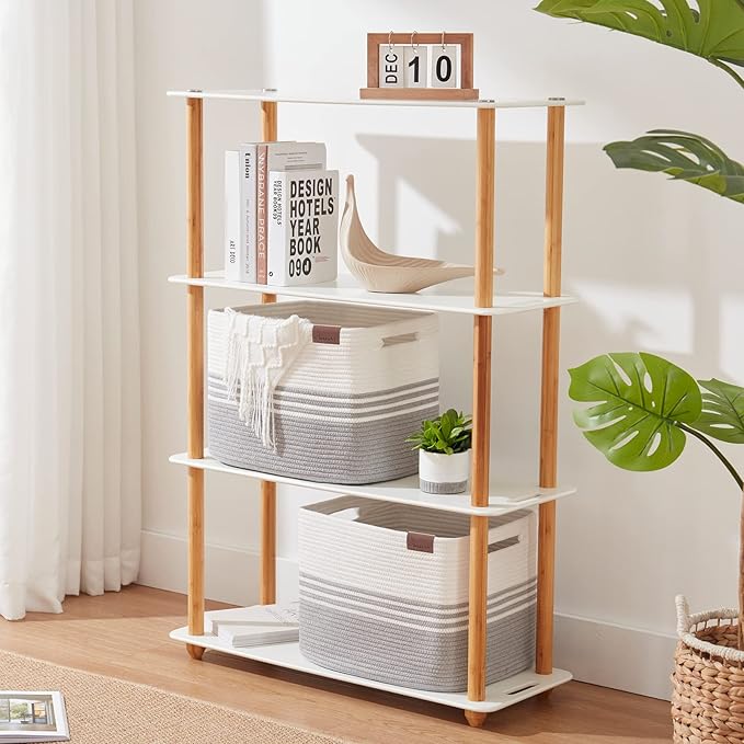 Storage Baskets, 42L*2 Pack Storage Baskets for Organizing, Laundry Basket for Closet, Cotton Rope Blanket Basket for Storage, Toy Storage Basket for Living Room, Laundry Room, Bedroom-Grey