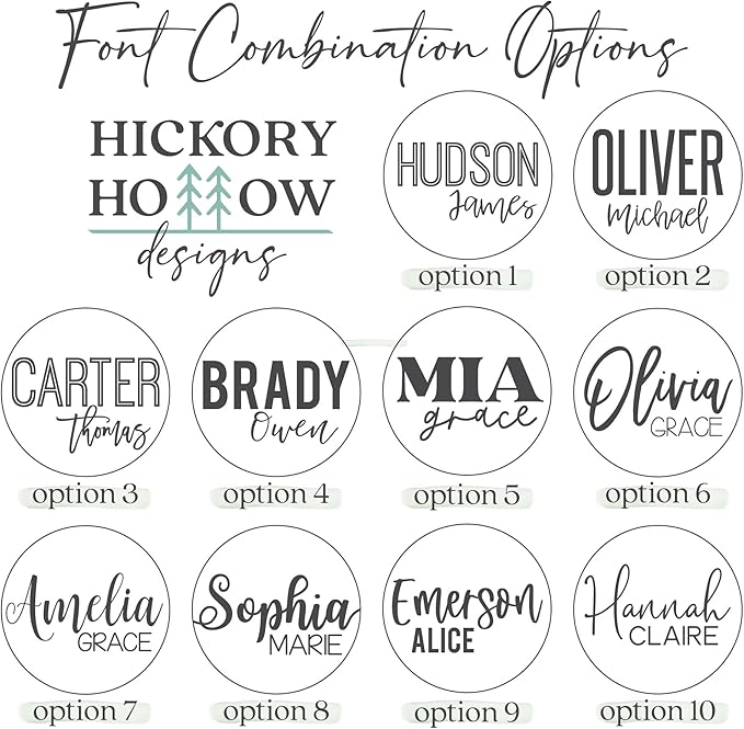 Custom Round Nursery Name Sign, Personalized Wooden Wall Plaque, 12" 18" 24", 30" 3D Wall Art for Children & Kids Rooms, Baby Shower, Hickory Hollow Designs (Oliver Michael)