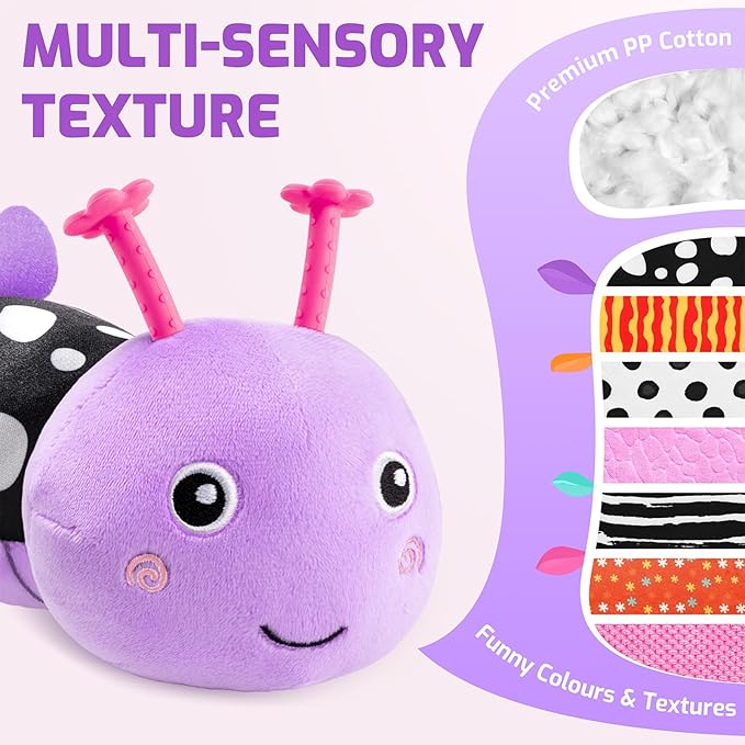 Sumobaby Infant Baby Musical Stuffed Animal Toys for 0-3-6-12 Months,Multi Sensory Toys with Crinkle and Rattles, Tummy Time Toys for Newborn Boys Girls, Caterpillar, Purple