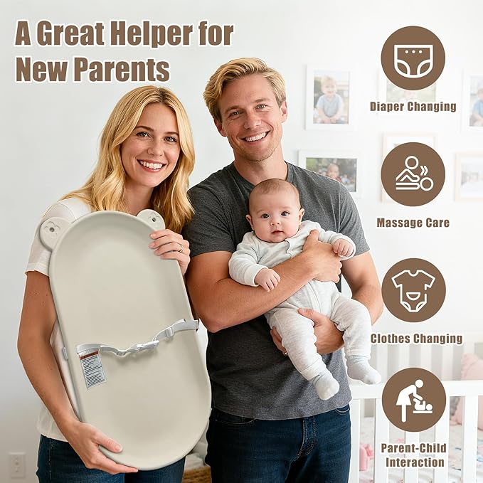 Baby Changing Pad, EVA Waterproof Non-Slip Changing Table Pad with Adjustable Strap for Dresser Changing Table Nursery, Portable Diaper Changing Pad, Oat