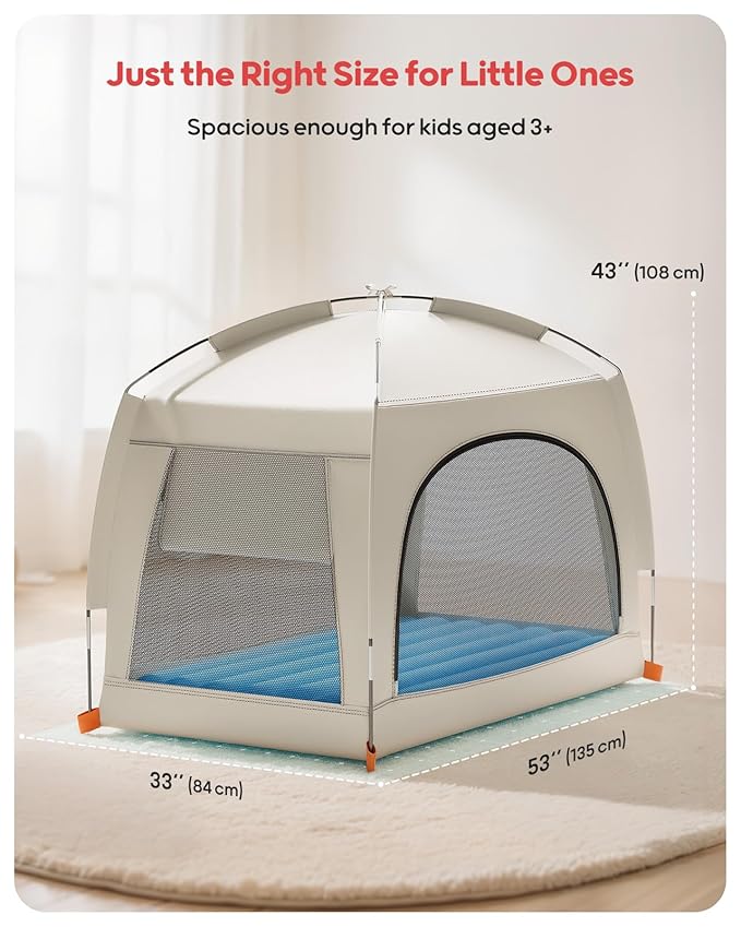 QPAU Inflatable Toddler Travel Bed with Tent – Lightweight Blow Up Kids Air Mattress with Hand Pump – Indoor & Outdoor Portable Sleeping Solution for Camping, Travel, Home, Grandma’s – Ages 3+