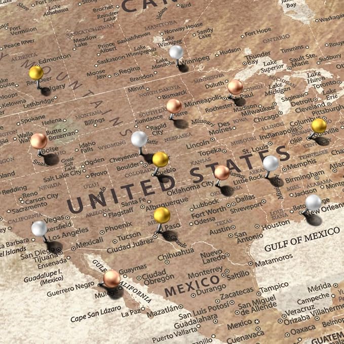 ElephantStock - Personalized Be The Navigator I Push Pin World Map Wall Art - Horizontal Canvas Wall Art - Living Room Wall Decor - Digital Art Map Canvas Art - Brown And Beige Decor - 12" x 8"