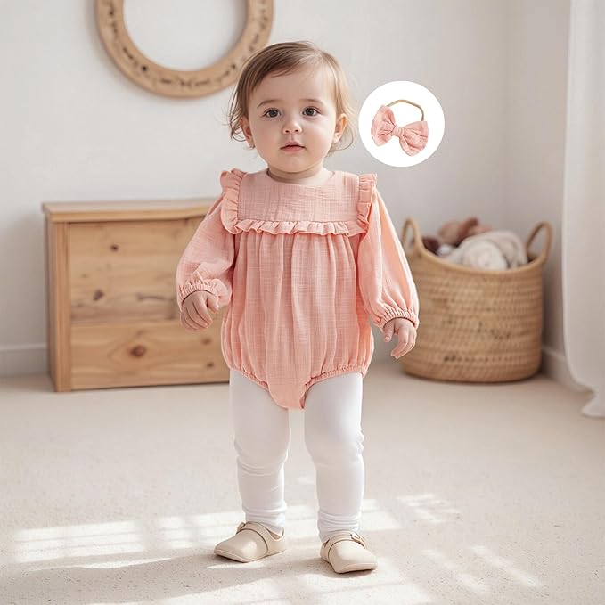 2pcs Infant Baby Girls Romper Dress Headband Long Sleeve Clothing Flowers Newborn Boho Girl Outfit Jumpsuit Clothes