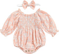 2pcs Infant Baby Girls Romper Dress Headband Long Sleeve Clothing Flowers Newborn Boho Girl Outfit Jumpsuit Clothes