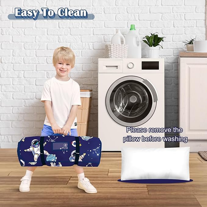 Toddler Nap Mat Kids Sleeping Bag 59"×24", Soft Slumber Bag with Removable Pillow and Blanket for Kids Girls Boys,Roll Up Sleeping Mat Thick for Camping,Daycare, Kindergarden