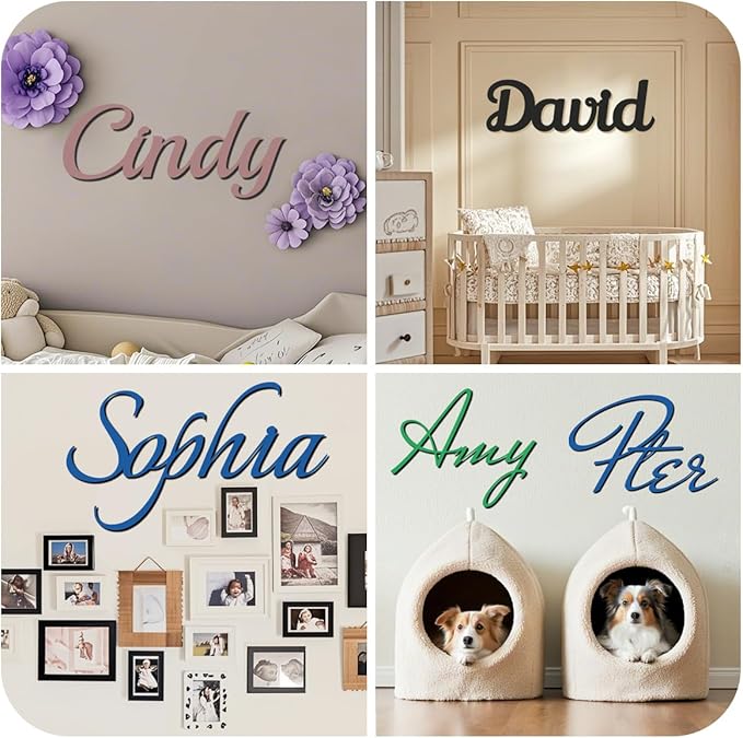Personalized Wooden Name Sign, Custom Wood Family Baby Name Signs for Nursery Kids Room Wall Decor - Perfect Gifts for Birthday Party, Wedding, Housewarming, Christmas (Multiple Sizes, Fonts & Colors)